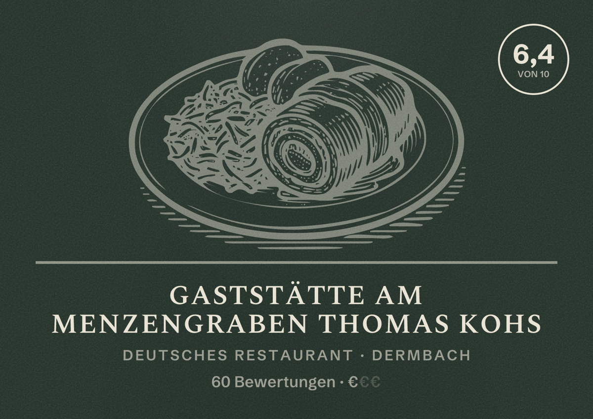 Illustriertes Poster von Gaststätte am Menzengraben Thomas Kohs, Deutsches Restaurant in Dermbach: Bewertung 6,4 von 10 aus 60 Bewertungen, Preisniveau €