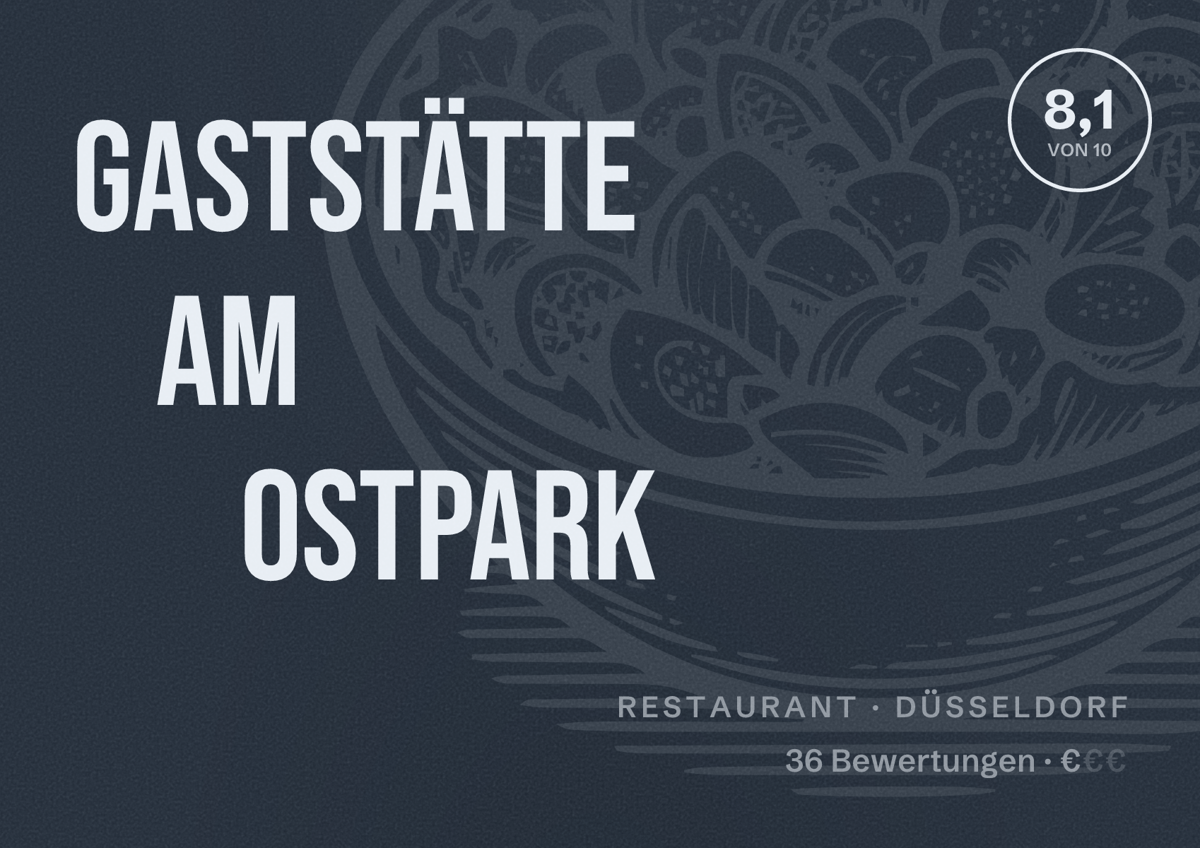 Illustriertes Poster von Gaststätte Am Ostpark, Restaurant in Düsseldorf: Bewertung 8,1 von 10 aus 36 Bewertungen, Preisniveau €