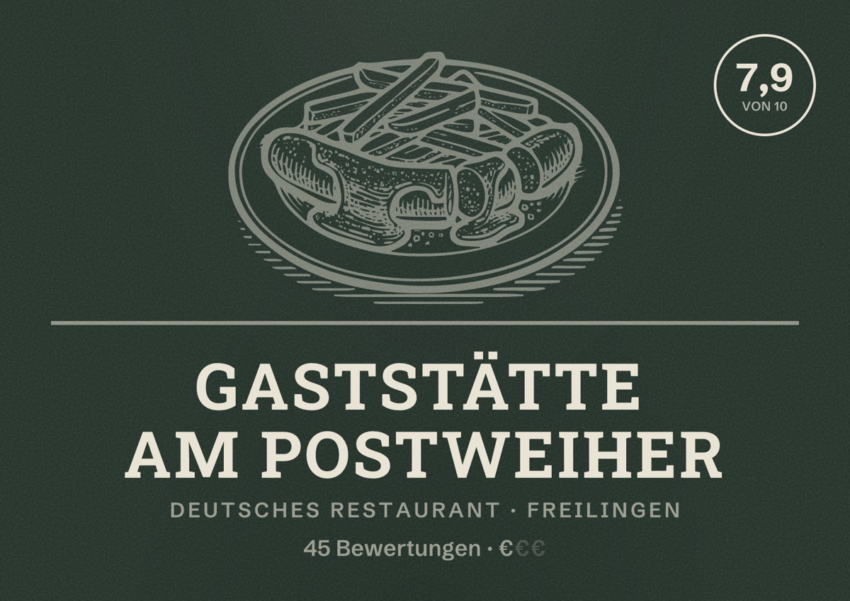 Illustriertes Poster von Gaststätte am Postweiher, Deutsches Restaurant in Freilingen: Bewertung 7,9 von 10 aus 45 Bewertungen, Preisniveau €
