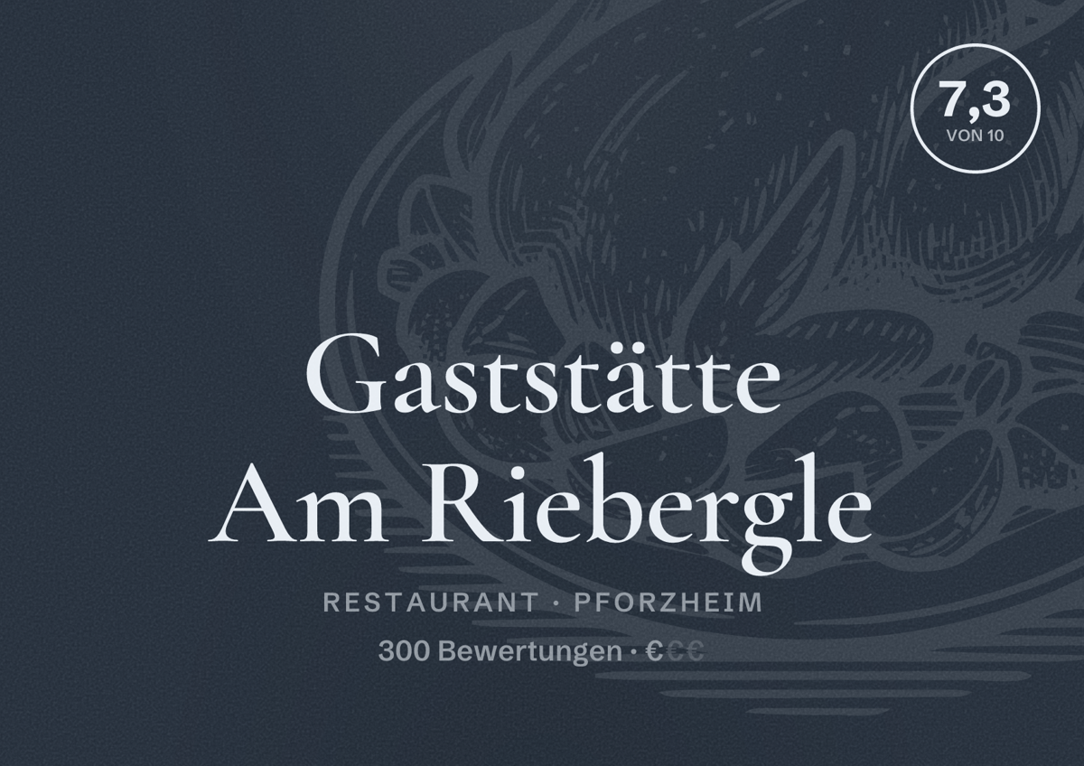 Illustriertes Poster von Gaststätte Am Riebergle, Restaurant in Pforzheim: Bewertung 7,3 von 10 aus 300 Bewertungen, Preisniveau €
