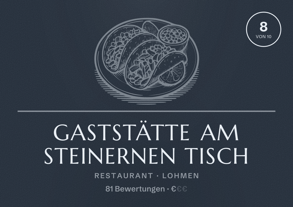 Illustriertes Poster von Gaststätte am Steinernen Tisch, Restaurant in Lohmen: Bewertung 8 von 10 aus 81 Bewertungen, Preisniveau €