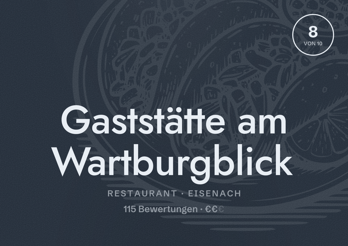 Illustriertes Poster von Gaststätte am Wartburgblick, Restaurant in Eisenach: Bewertung 8 von 10 aus 115 Bewertungen, Preisniveau €€