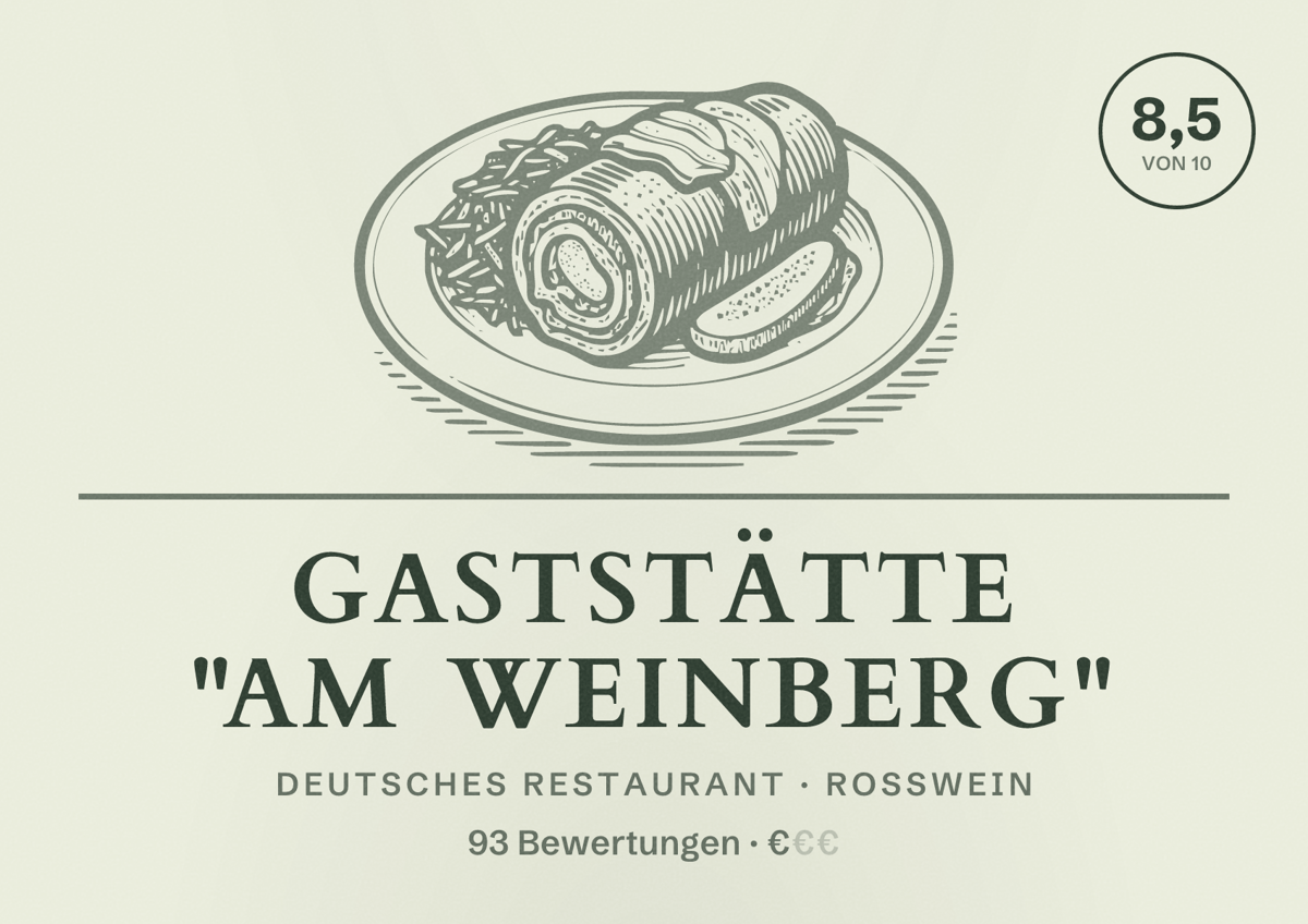 Illustriertes Poster von Gaststätte "Am Weinberg", Deutsches Restaurant in Roßwein: Bewertung 8,5 von 10 aus 93 Bewertungen, Preisniveau €