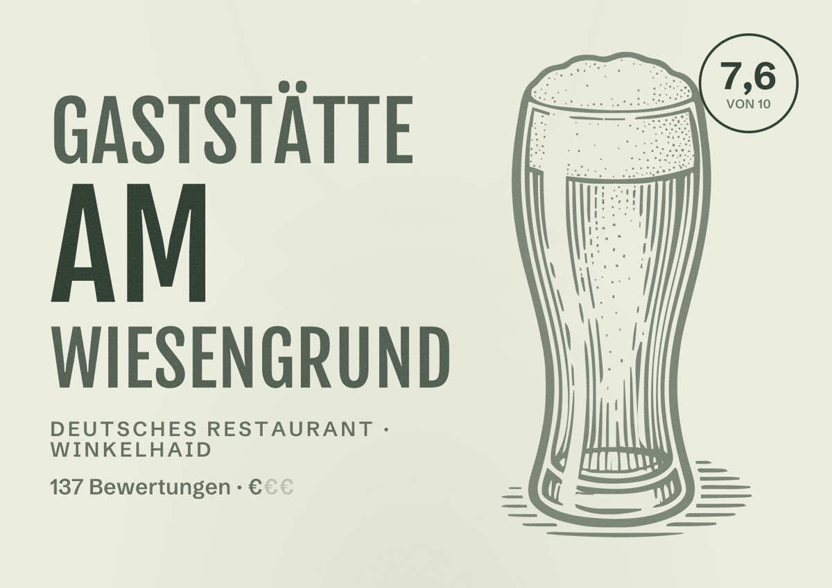 Illustriertes Poster von Gaststätte Am Wiesengrund, Deutsches Restaurant in Winkelhaid: Bewertung 7,6 von 10 aus 137 Bewertungen, Preisniveau €