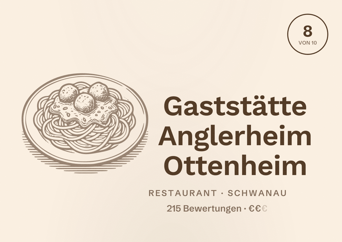 Illustriertes Poster von Gaststätte Anglerheim Ottenheim, Restaurant in Schwanau: Bewertung 8 von 10 aus 215 Bewertungen, Preisniveau €€