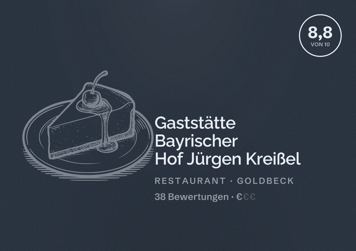 Illustriertes Poster von Gaststätte Bayrischer Hof Jürgen Kreißel, Restaurant in Goldbeck: Bewertung 8,8 von 10 aus 38 Bewertungen, Preisniveau €