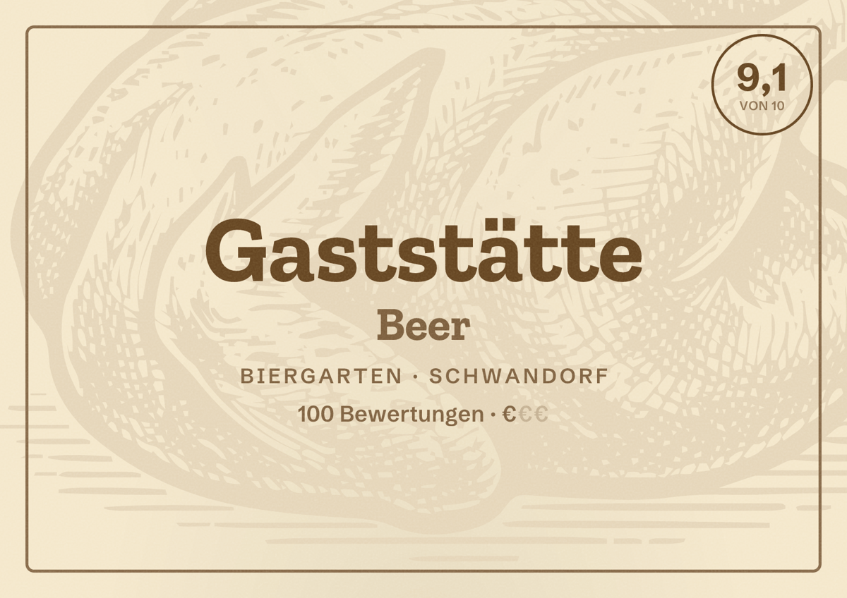 Illustriertes Poster von Gaststätte Beer, Biergarten in Schwandorf: Bewertung 9,1 von 10 aus 100 Bewertungen, Preisniveau €