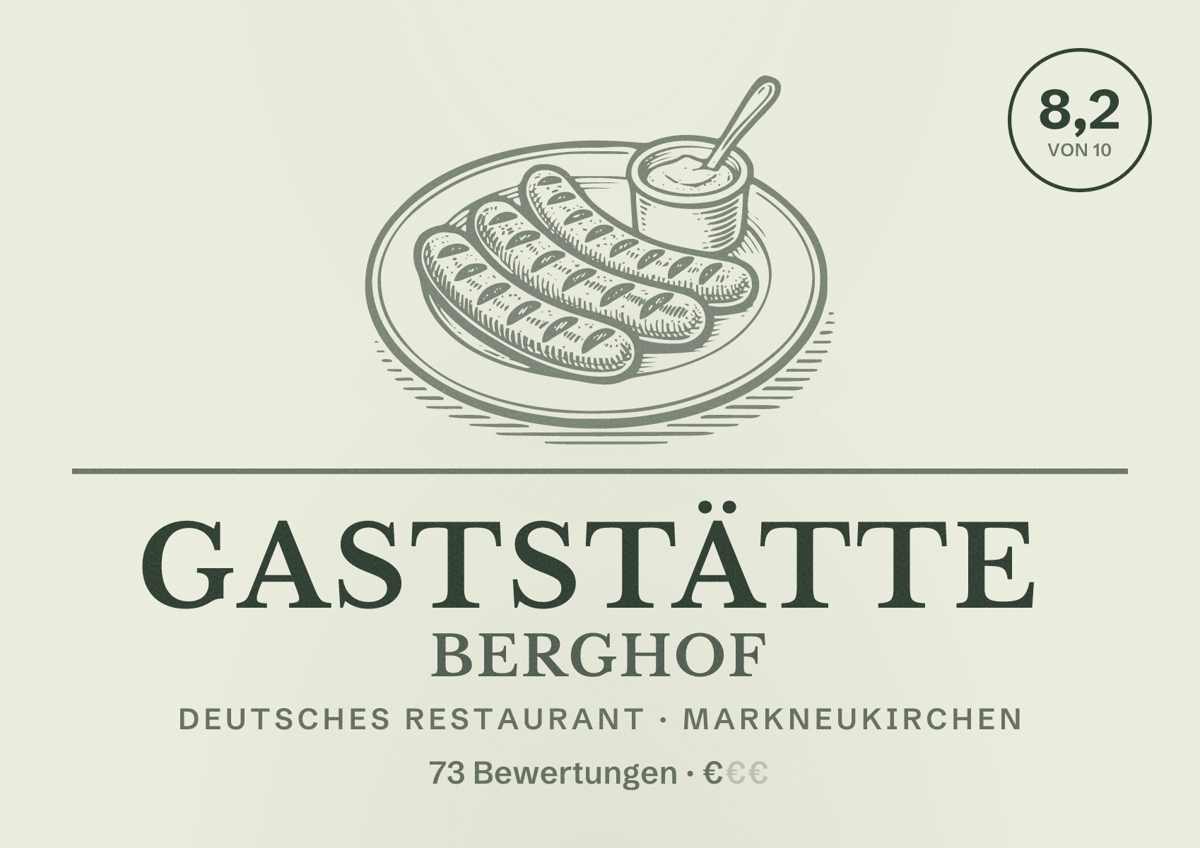 Illustriertes Poster von Gaststätte Berghof, Deutsches Restaurant in Markneukirchen: Bewertung 8,2 von 10 aus 73 Bewertungen, Preisniveau €