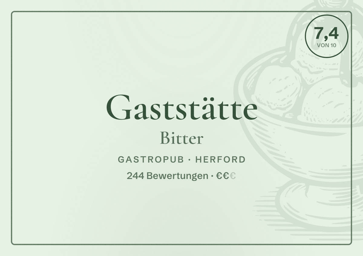 Illustriertes Poster von Gaststätte Bitter, Gastropub in Herford: Bewertung 7,4 von 10 aus 244 Bewertungen, Preisniveau €€