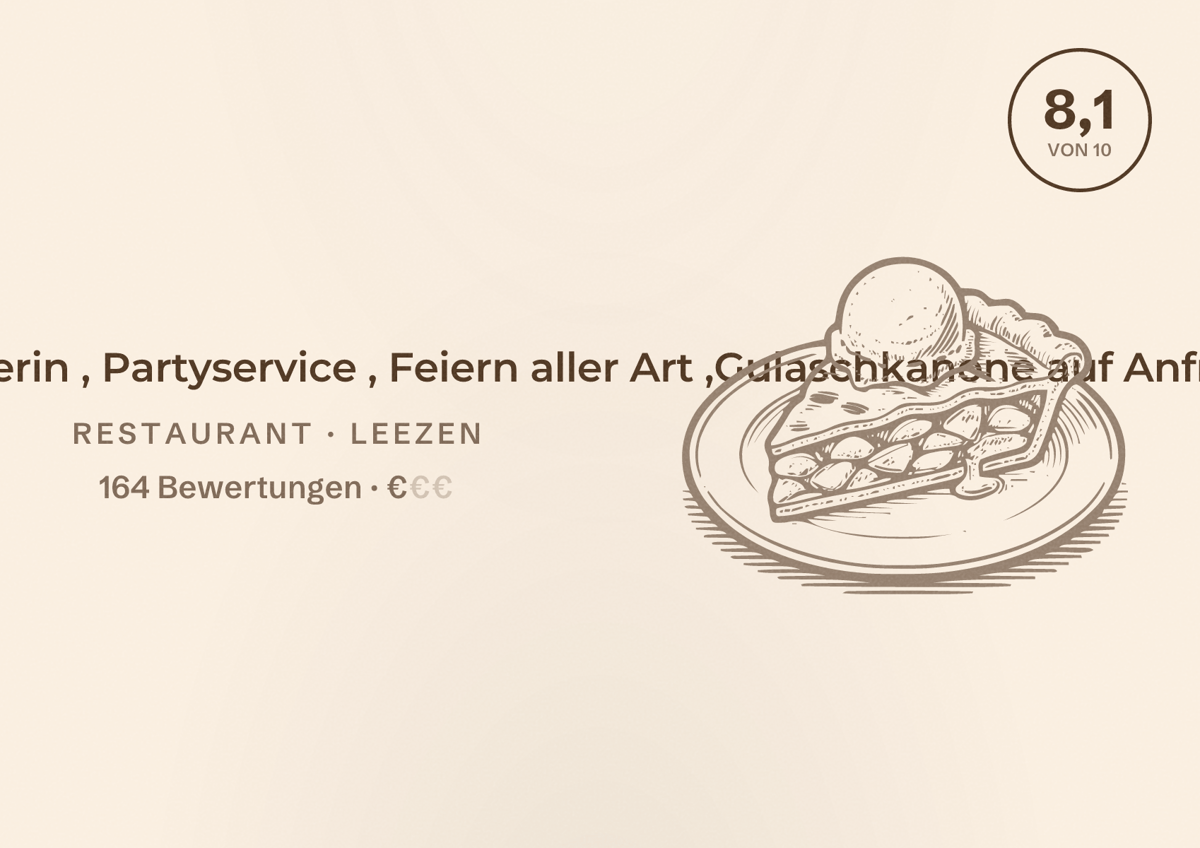 Illustriertes Poster von Gaststätte Blick auf Schwerin , Partyservice , Feiern aller Art ,Gulaschkanone auf Anfrage, Restaurant in Leezen: Bewertung 8,1 von 10 aus 164 Bewertungen, Preisniveau €