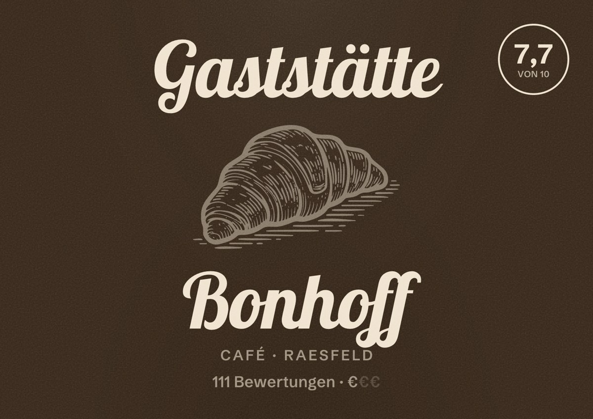 Illustriertes Poster von Gaststätte Bonhoff, Café in Raesfeld: Bewertung 7,7 von 10 aus 111 Bewertungen, Preisniveau €