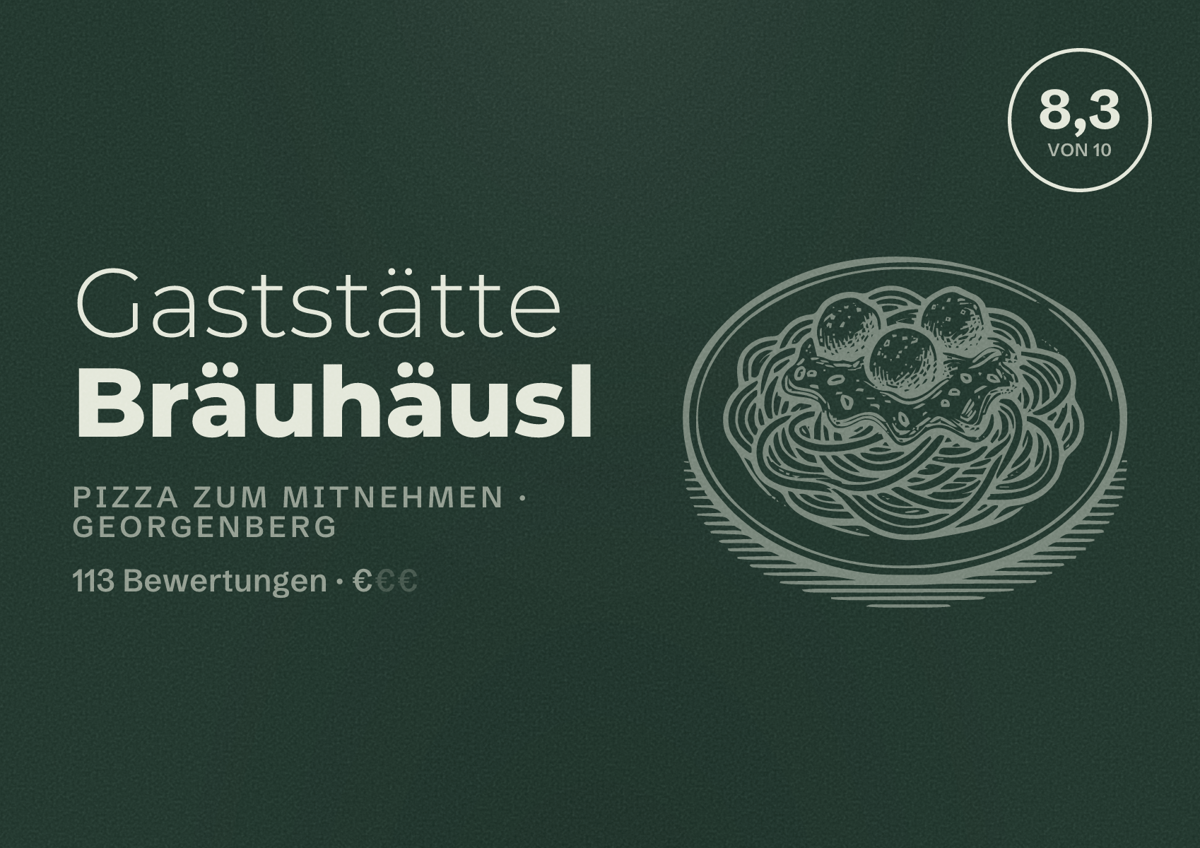 Illustriertes Poster von Gaststätte Bräuhäusl, Pizza zum Mitnehmen in Georgenberg: Bewertung 8,3 von 10 aus 113 Bewertungen, Preisniveau €