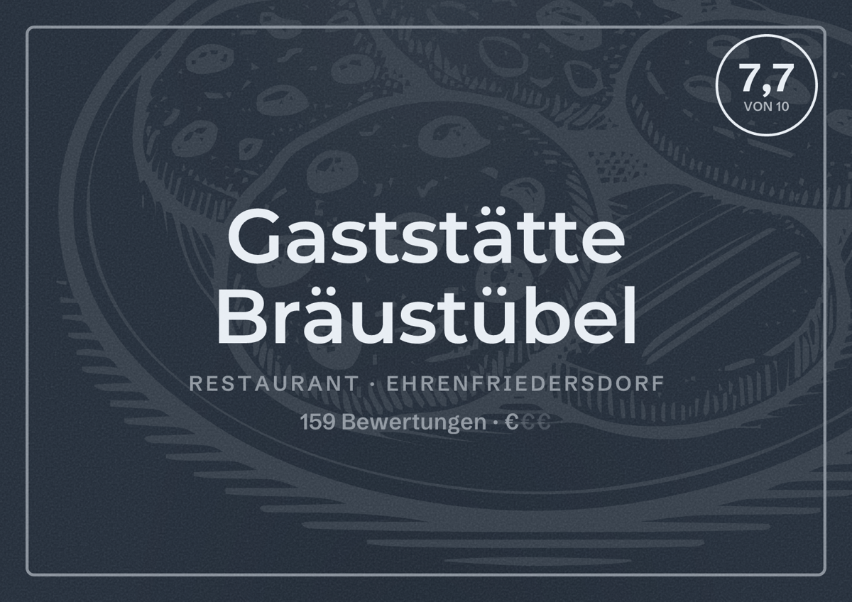 Illustriertes Poster von Gaststätte Bräustübel, Restaurant in Ehrenfriedersdorf: Bewertung 7,7 von 10 aus 159 Bewertungen, Preisniveau €