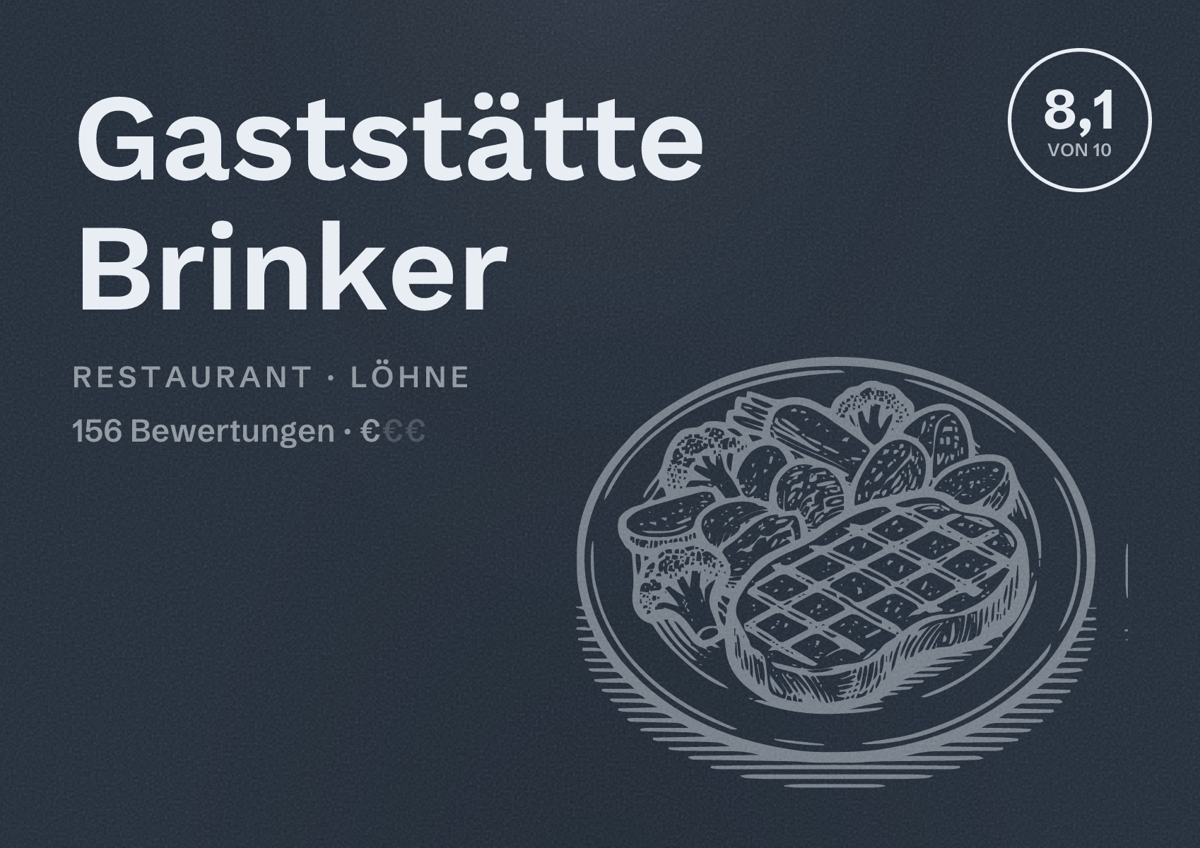 Illustriertes Poster von Gaststätte Brinker, Restaurant in Löhne: Bewertung 8,1 von 10 aus 156 Bewertungen, Preisniveau €