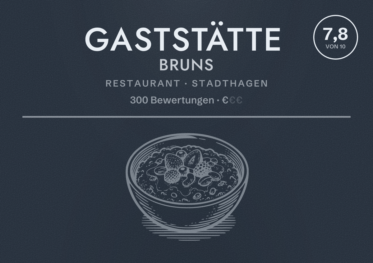 Illustriertes Poster von Gaststätte Bruns, Restaurant in Stadthagen: Bewertung 7,8 von 10 aus 300 Bewertungen, Preisniveau €
