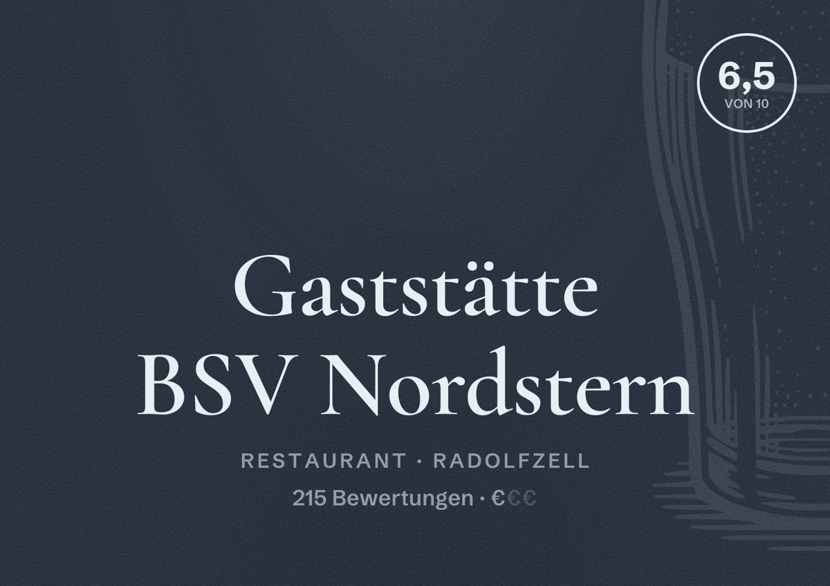 Illustriertes Poster von Gaststätte BSV Nordstern, Restaurant in Radolfzell: Bewertung 6,5 von 10 aus 215 Bewertungen, Preisniveau €