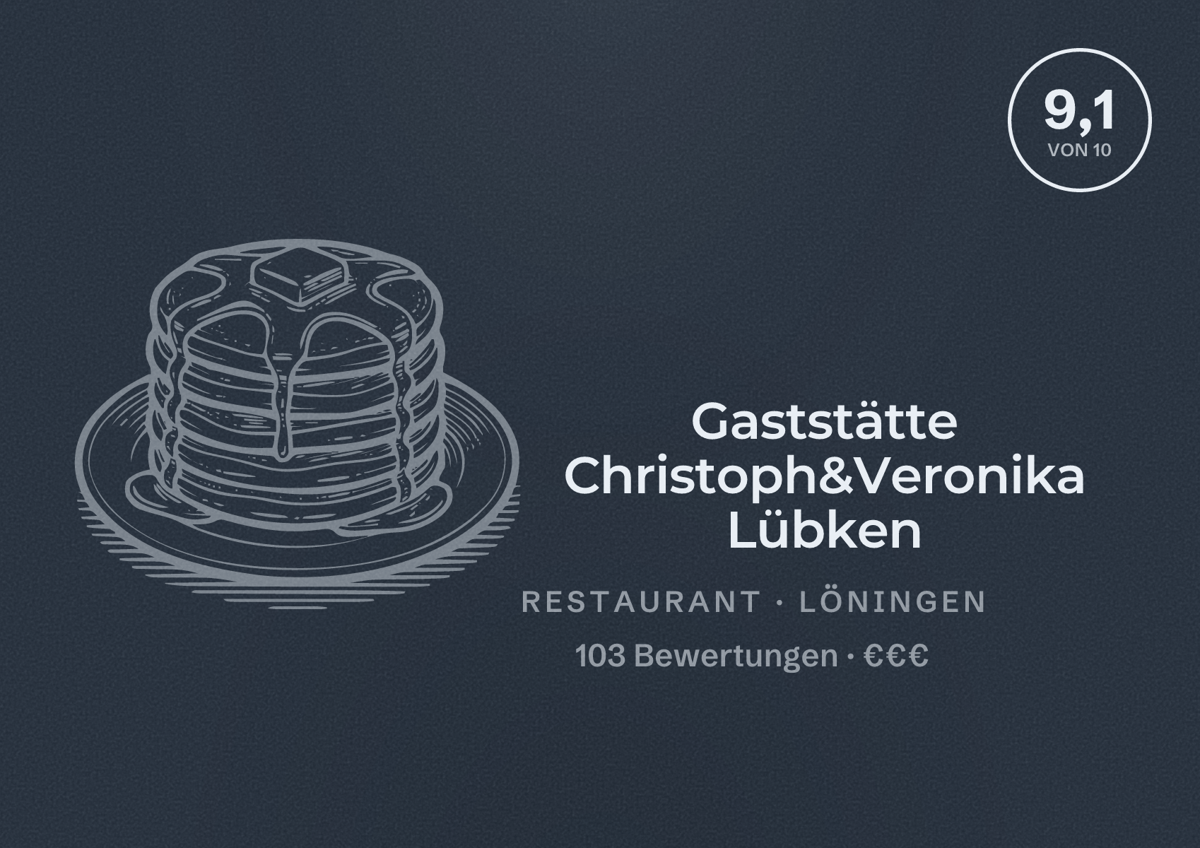 Illustriertes Poster von Gaststätte Christoph&Veronika Lübken, Restaurant in Löningen: Bewertung 9,1 von 10 aus 103 Bewertungen, Preisniveau €€€