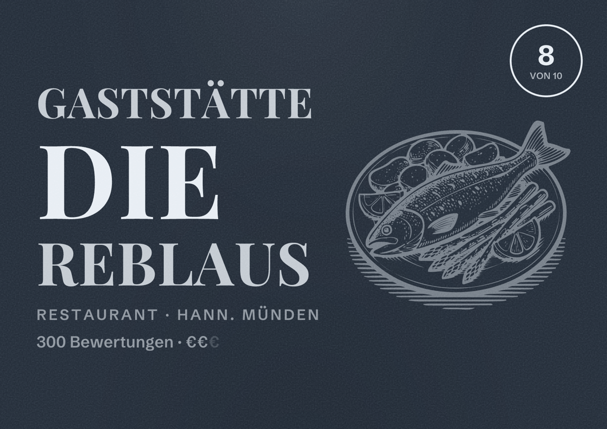 Illustriertes Poster von Gaststätte Die Reblaus, Restaurant in Hann. Münden: Bewertung 8 von 10 aus 300 Bewertungen, Preisniveau €€