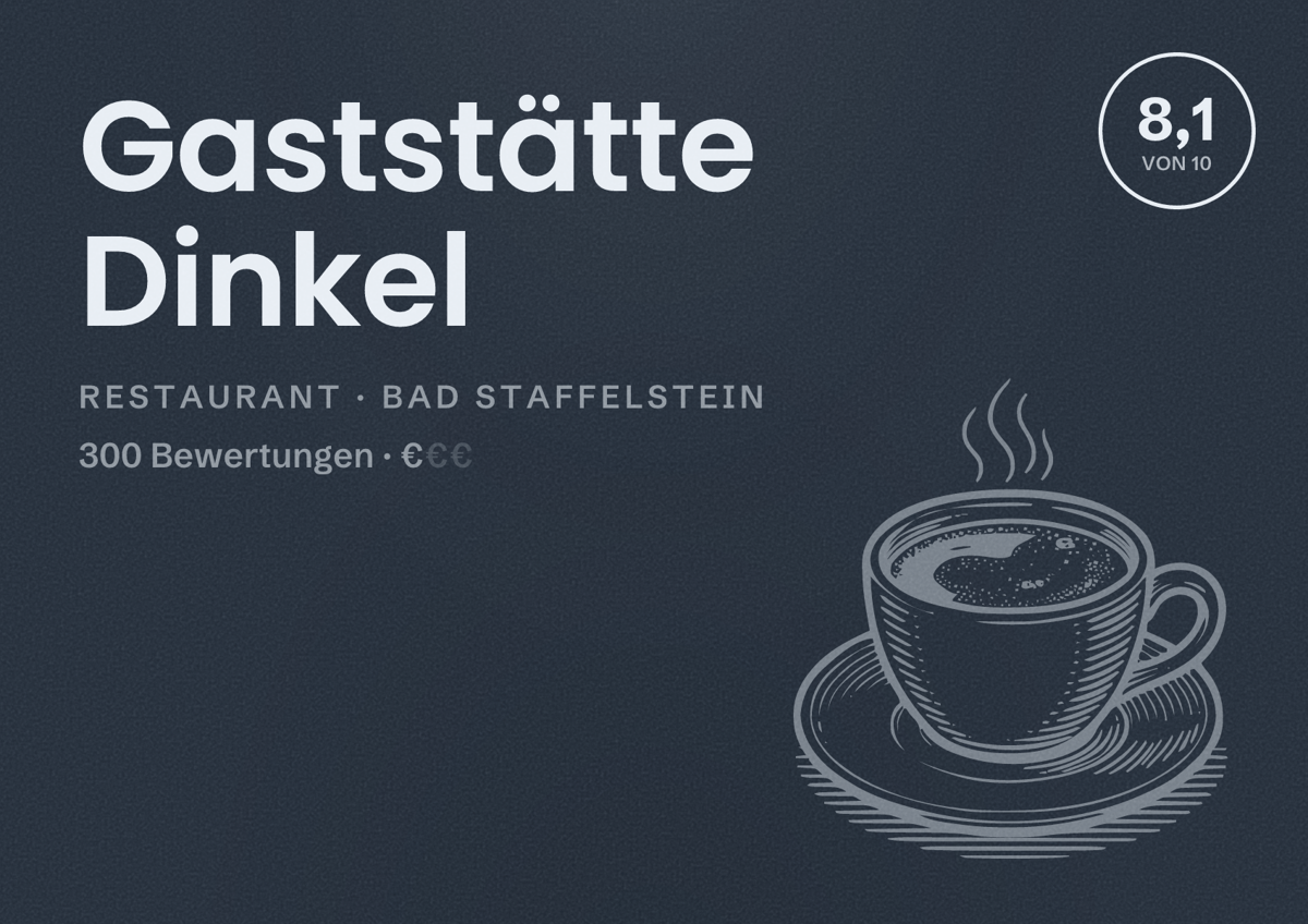Illustriertes Poster von Gaststätte Dinkel, Restaurant in Bad Staffelstein: Bewertung 8,1 von 10 aus 300 Bewertungen, Preisniveau €