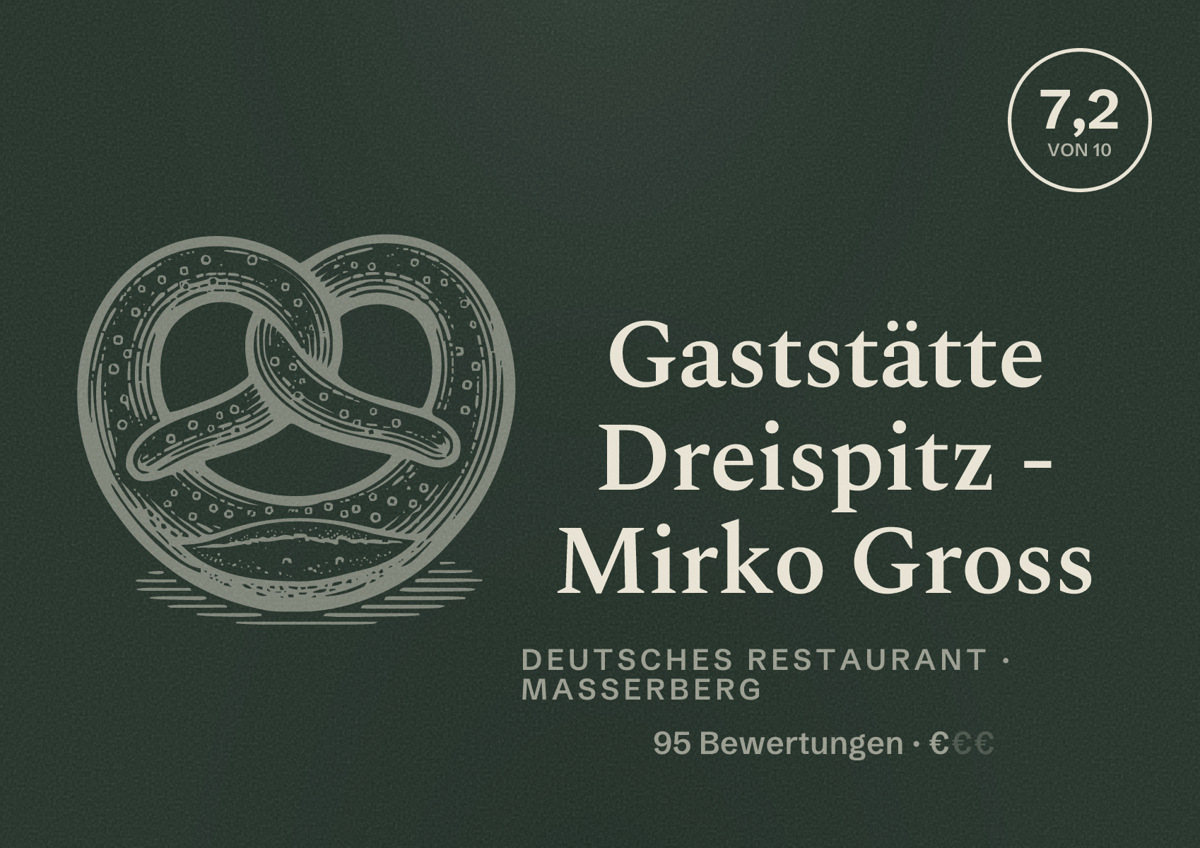 Illustriertes Poster von Gaststätte Dreispitz - Mirko Gross, Deutsches Restaurant in Masserberg: Bewertung 7,2 von 10 aus 95 Bewertungen, Preisniveau €