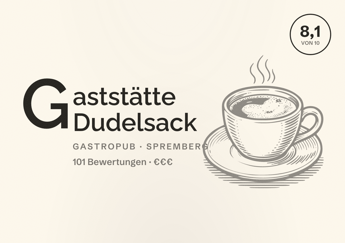 Illustriertes Poster von Gaststätte Dudelsack, Gastropub in Spremberg: Bewertung 8,1 von 10 aus 101 Bewertungen, Preisniveau €€€
