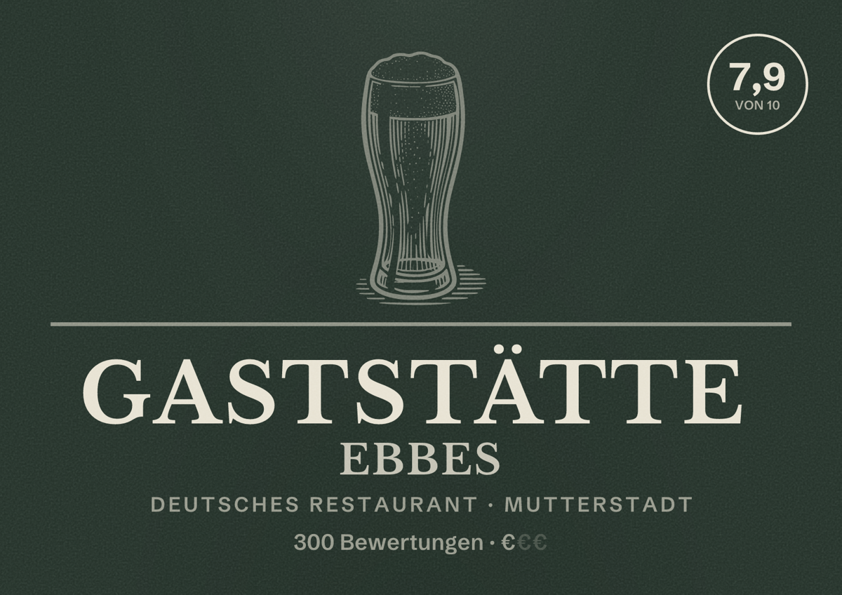 Illustriertes Poster von Gaststätte Ebbes, Deutsches Restaurant in Mutterstadt: Bewertung 7,9 von 10 aus 300 Bewertungen, Preisniveau €