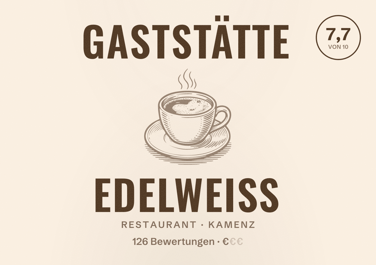 Illustriertes Poster von Gaststätte Edelweiss, Restaurant in Kamenz: Bewertung 7,7 von 10 aus 126 Bewertungen, Preisniveau €