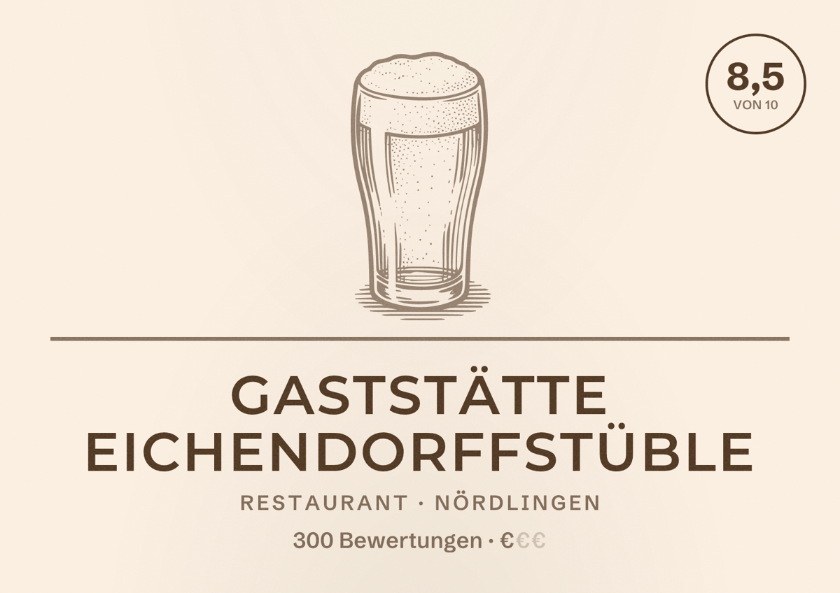 Illustriertes Poster von Gaststätte Eichendorffstüble, Restaurant in Nördlingen: Bewertung 8,5 von 10 aus 300 Bewertungen, Preisniveau €