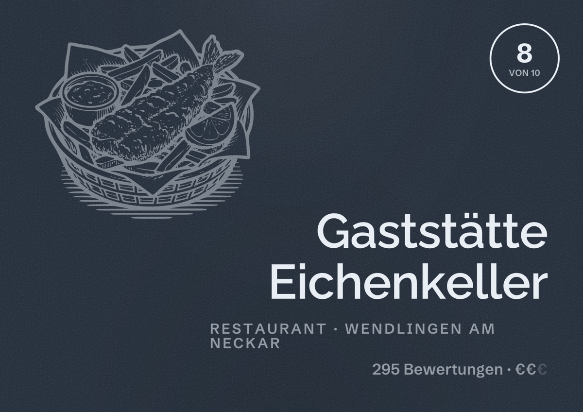 Illustriertes Poster von Gaststätte Eichenkeller, Restaurant in Wendlingen am Neckar: Bewertung 8 von 10 aus 295 Bewertungen, Preisniveau €€