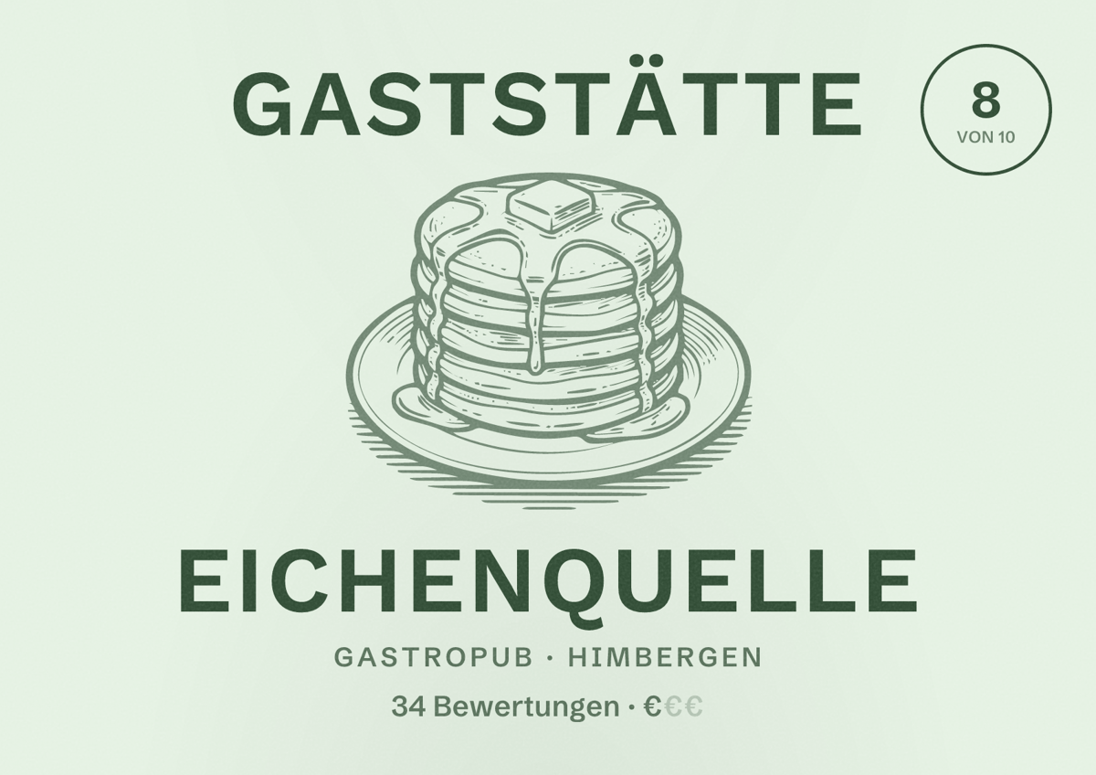 Illustriertes Poster von Gaststätte Eichenquelle, Gastropub in Himbergen: Bewertung 8 von 10 aus 34 Bewertungen, Preisniveau €