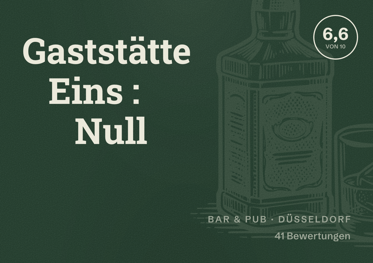 Illustriertes Poster von Gaststätte Eins : Null, Bar & Pub in Düsseldorf: Bewertung 6,6 von 10 aus 41 Bewertungen