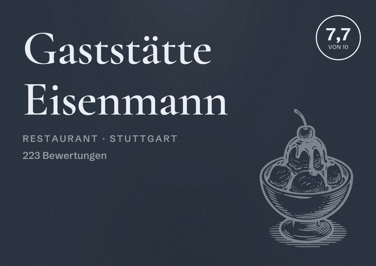 Illustriertes Poster von Gaststätte Eisenmann, Restaurant in Stuttgart: Bewertung 7,7 von 10 aus 223 Bewertungen