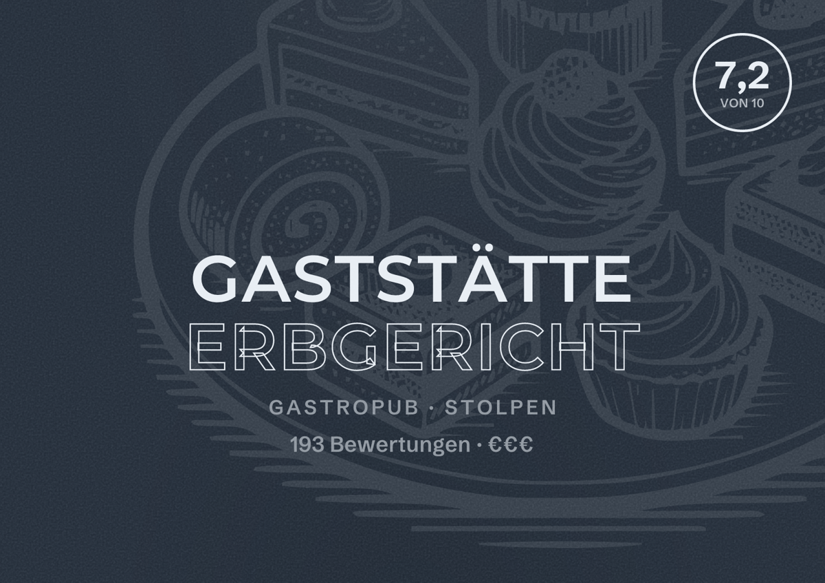 Illustriertes Poster von Gaststätte Erbgericht, Gastropub in Stolpen: Bewertung 7,2 von 10 aus 193 Bewertungen, Preisniveau €€€