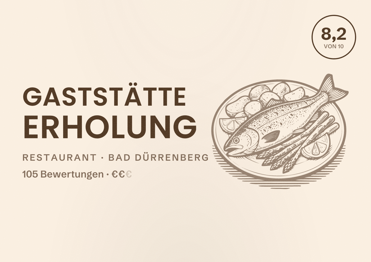 Illustriertes Poster von Gaststätte Erholung, Restaurant in Bad Dürrenberg: Bewertung 8,2 von 10 aus 105 Bewertungen, Preisniveau €€