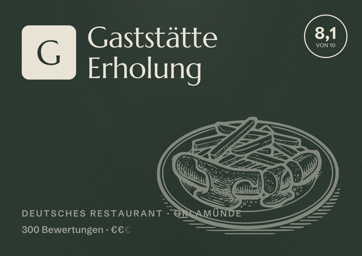 Illustriertes Poster von Gaststätte Erholung, Deutsches Restaurant in Orlamünde: Bewertung 8,1 von 10 aus 300 Bewertungen, Preisniveau €€