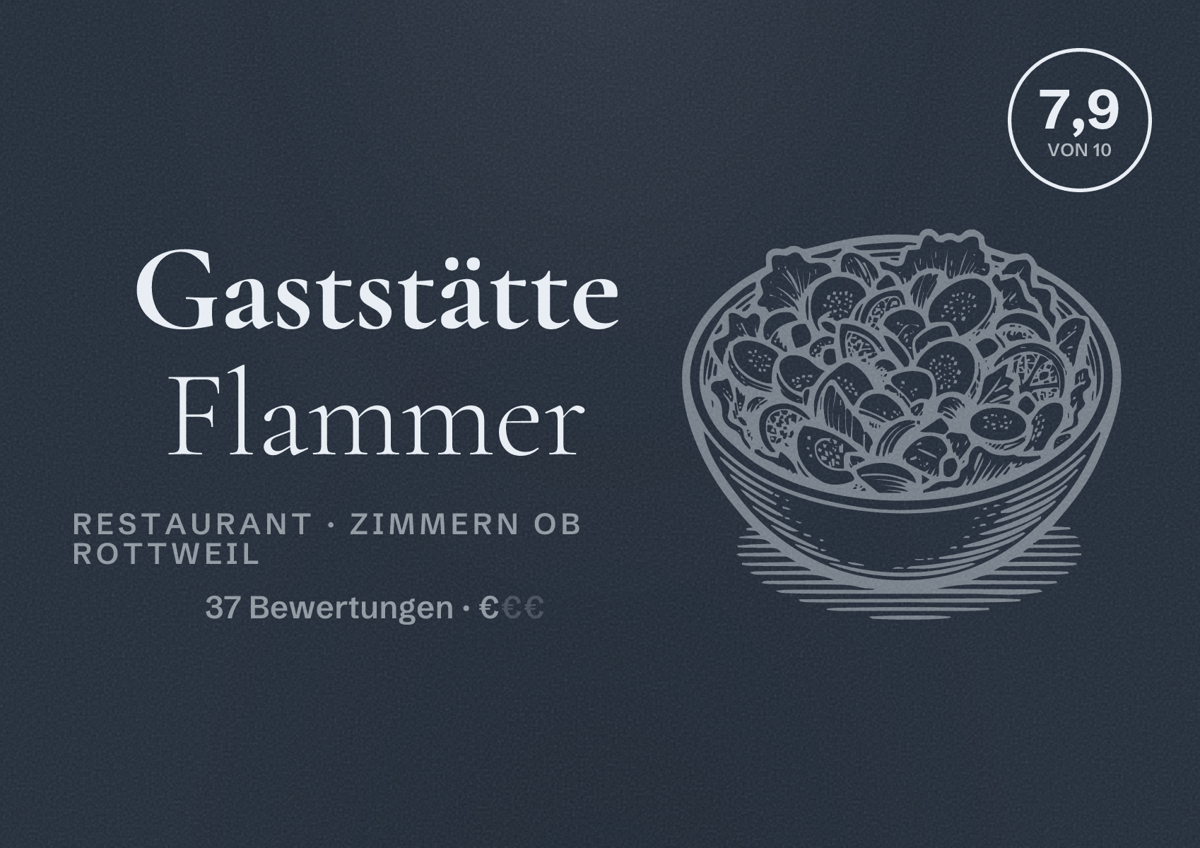 Illustriertes Poster von Gaststätte Flammer, Restaurant in Zimmern ob Rottweil: Bewertung 7,9 von 10 aus 37 Bewertungen, Preisniveau €