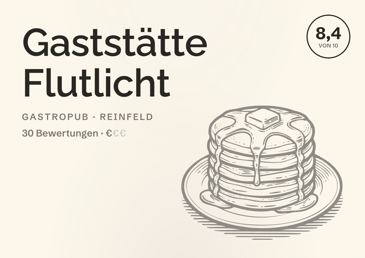Illustriertes Poster von Gaststätte Flutlicht, Gastropub in Reinfeld: Bewertung 8,4 von 10 aus 30 Bewertungen, Preisniveau €