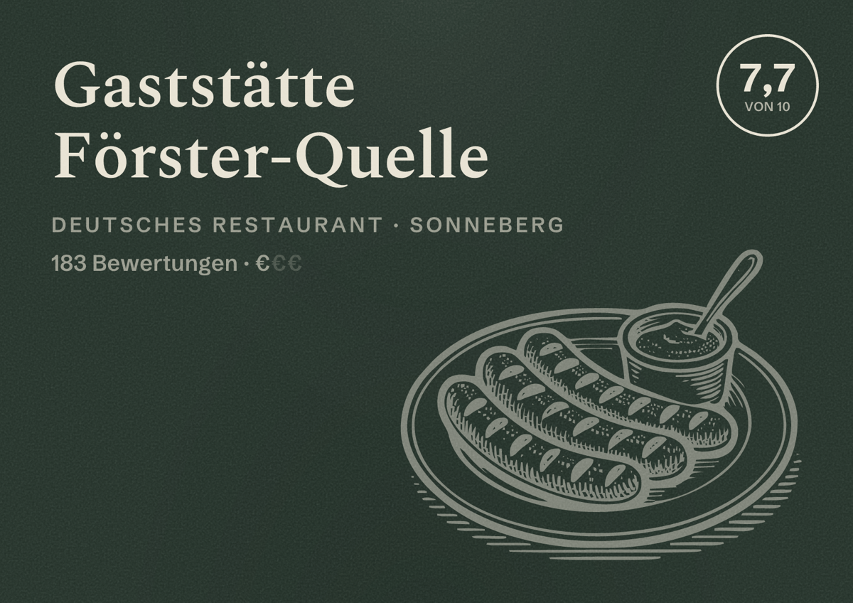 Illustriertes Poster von Gaststätte Förster-Quelle, Deutsches Restaurant in Sonneberg: Bewertung 7,7 von 10 aus 183 Bewertungen, Preisniveau €