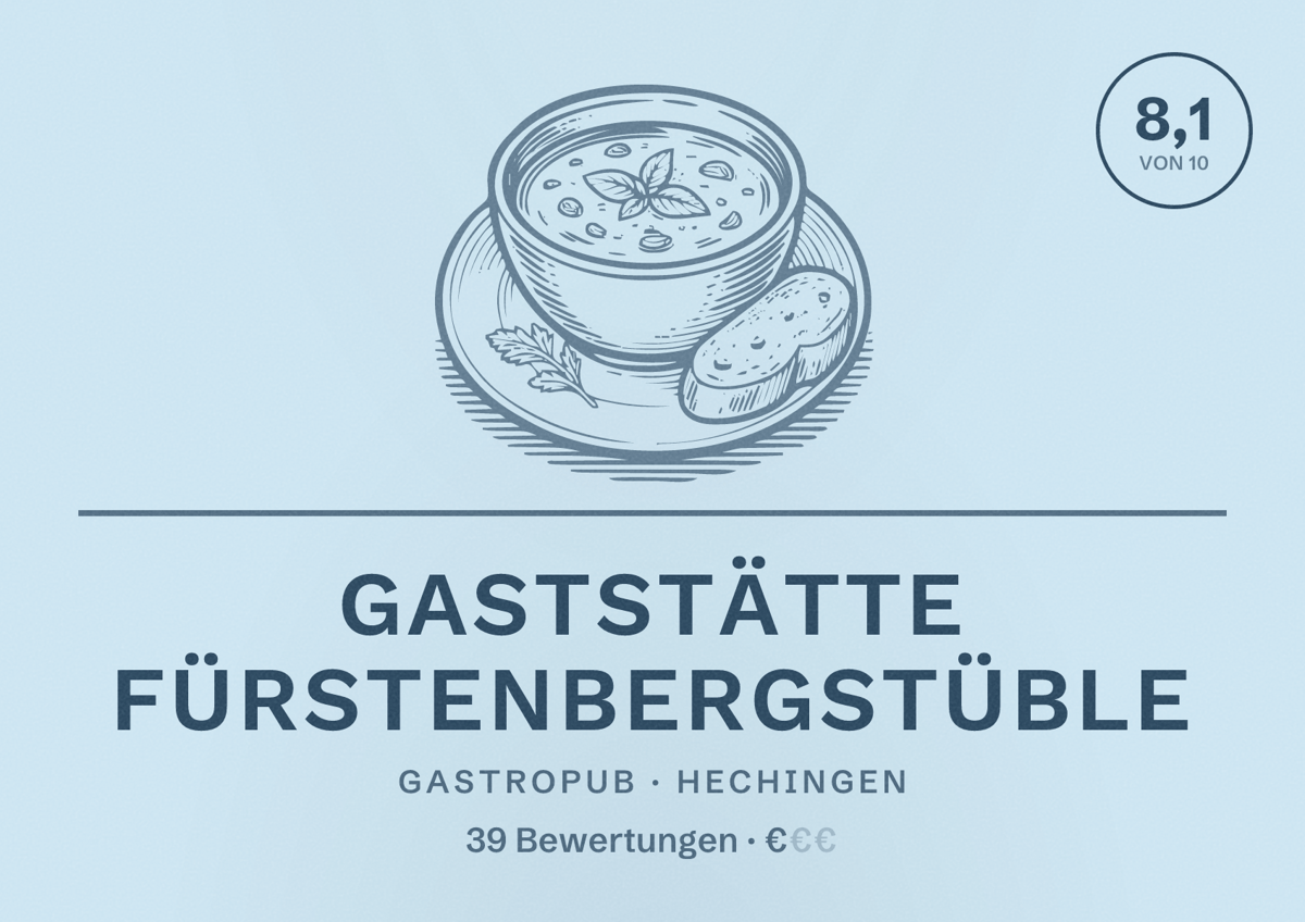 Illustriertes Poster von Gaststätte Fürstenbergstüble, Gastropub in Hechingen: Bewertung 8,1 von 10 aus 39 Bewertungen, Preisniveau €