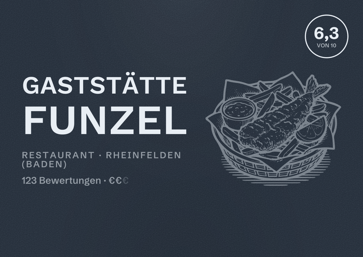 Illustriertes Poster von Gaststätte Funzel, Restaurant in Rheinfelden (Baden): Bewertung 6,3 von 10 aus 123 Bewertungen, Preisniveau €€