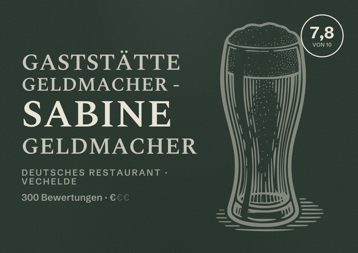 Illustriertes Poster von Gaststätte Geldmacher - Sabine Geldmacher, Deutsches Restaurant in Vechelde: Bewertung 7,8 von 10 aus 300 Bewertungen, Preisniveau €