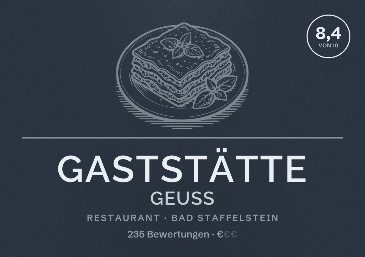 Illustriertes Poster von Gaststätte Geuss, Restaurant in Bad Staffelstein: Bewertung 8,4 von 10 aus 235 Bewertungen, Preisniveau €