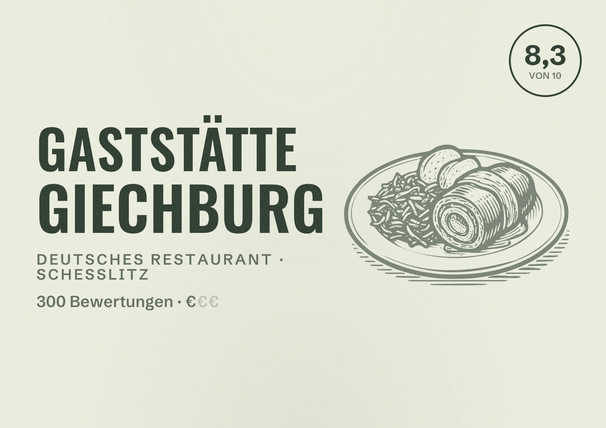 Illustriertes Poster von Gaststätte Giechburg, Deutsches Restaurant in Scheßlitz: Bewertung 8,3 von 10 aus 300 Bewertungen, Preisniveau €