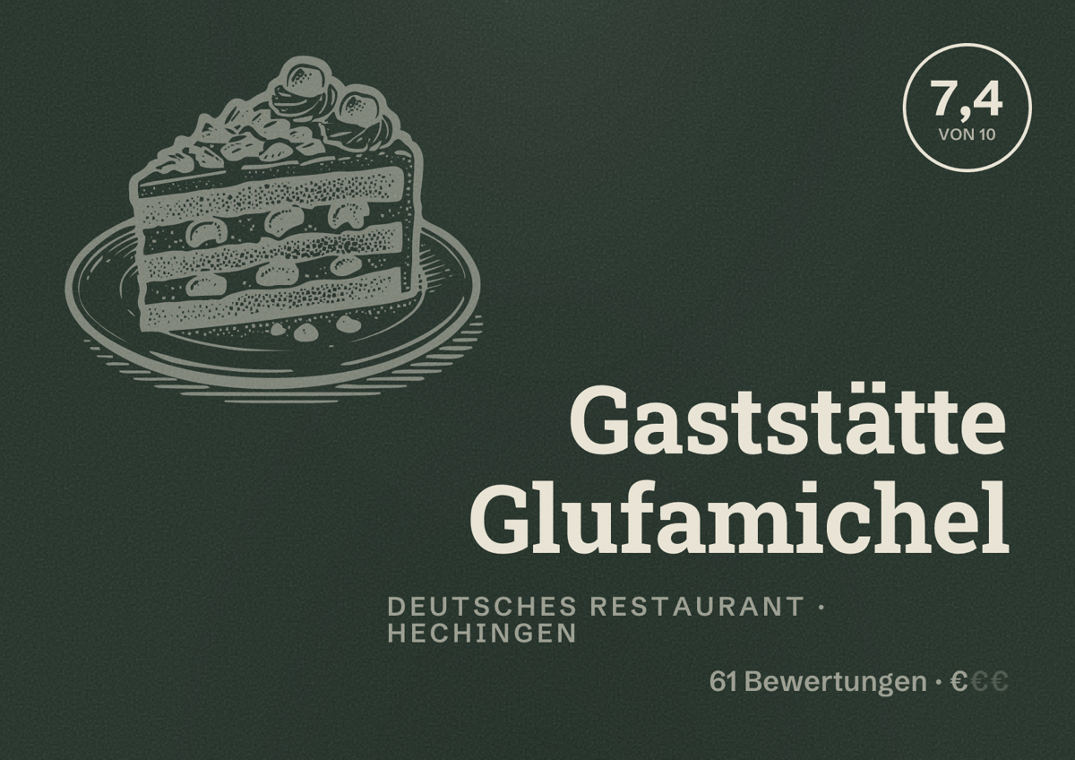Illustriertes Poster von Gaststätte Glufamichel, Deutsches Restaurant in Hechingen: Bewertung 7,4 von 10 aus 61 Bewertungen, Preisniveau €