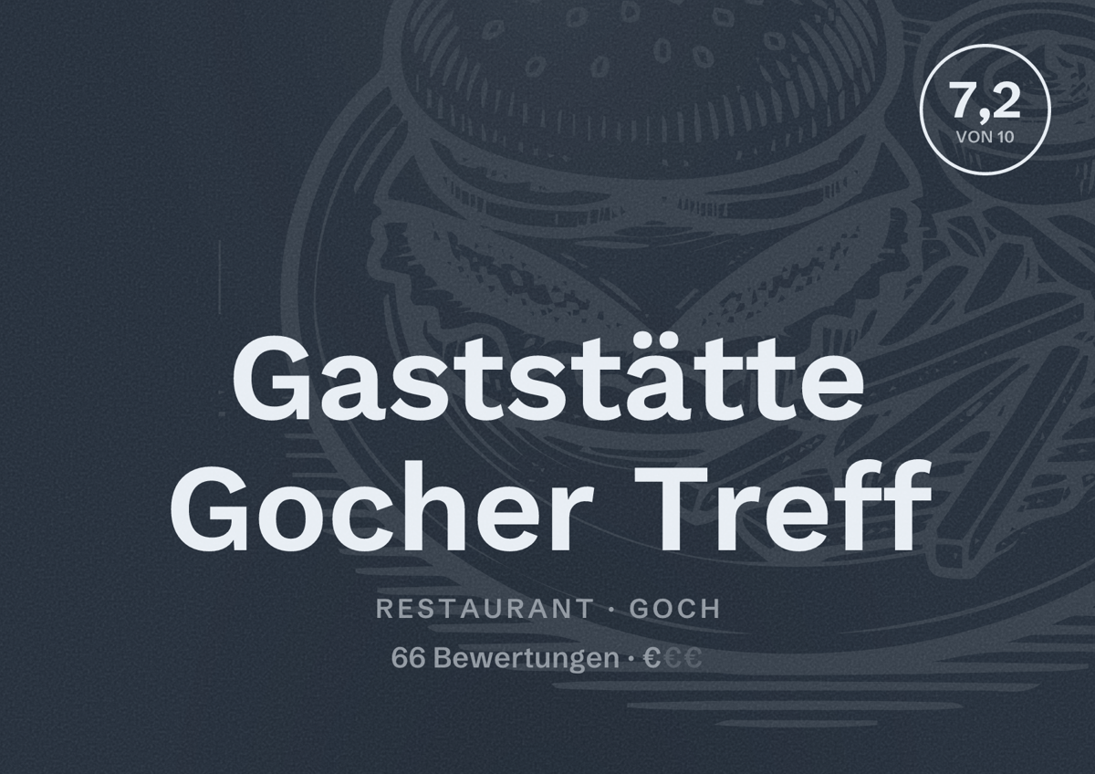Illustriertes Poster von Gaststätte Gocher Treff, Restaurant in Goch: Bewertung 7,2 von 10 aus 66 Bewertungen, Preisniveau €