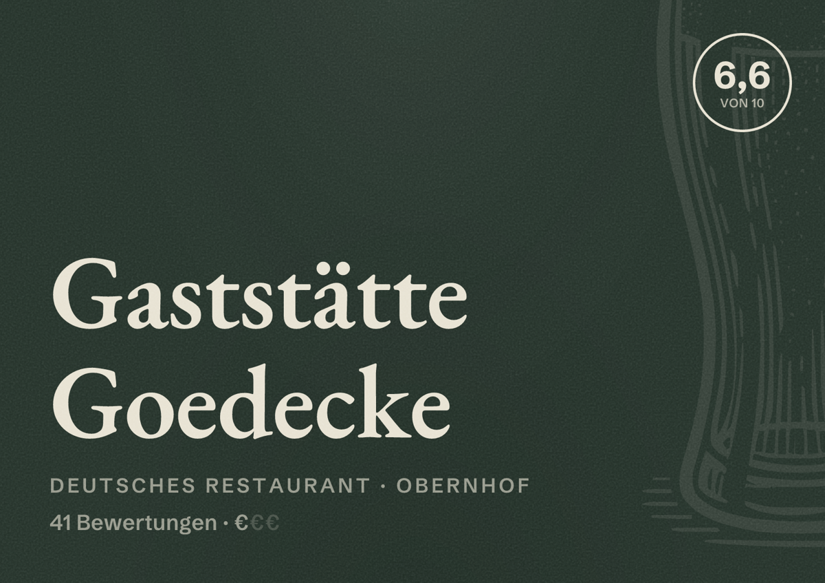 Illustriertes Poster von Gaststätte Goedecke, Deutsches Restaurant in Obernhof: Bewertung 6,6 von 10 aus 41 Bewertungen, Preisniveau €