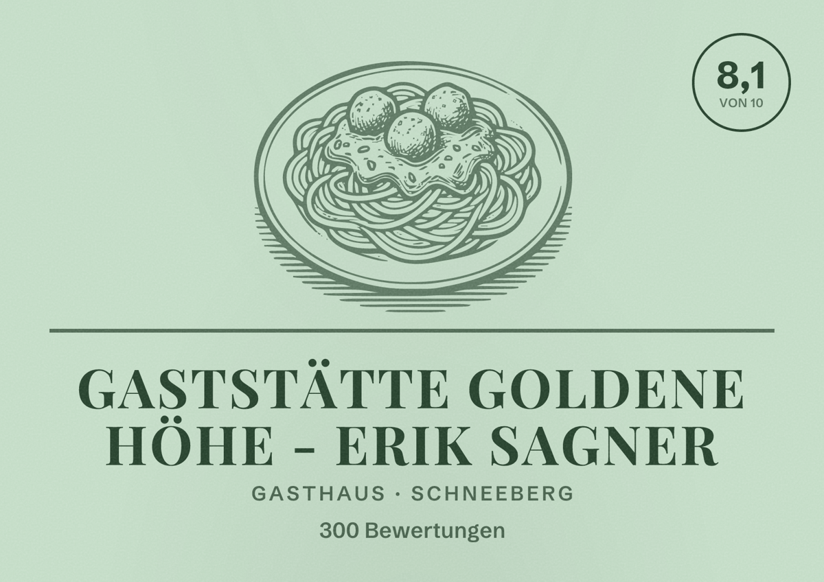 Illustriertes Poster von Gaststätte Goldene Höhe - Erik Sagner, Gasthaus in Schneeberg: Bewertung 8,1 von 10 aus 300 Bewertungen