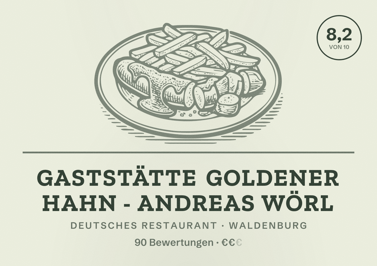 Illustriertes Poster von Gaststätte Goldener Hahn - Andreas Wörl, Deutsches Restaurant in Waldenburg: Bewertung 8,2 von 10 aus 90 Bewertungen, Preisniveau €€