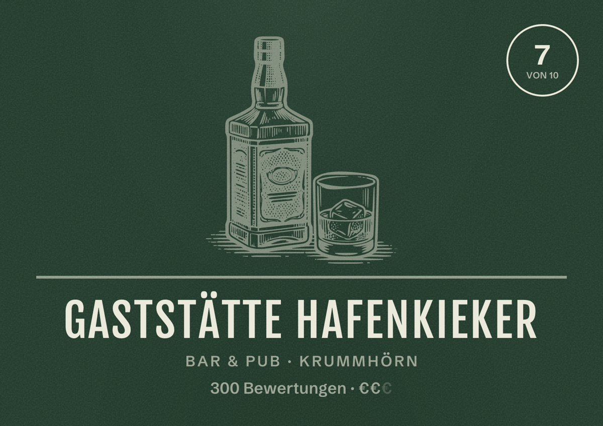 Illustriertes Poster von Gaststätte Hafenkieker, Bar & Pub in Krummhörn: Bewertung 7 von 10 aus 300 Bewertungen, Preisniveau €€