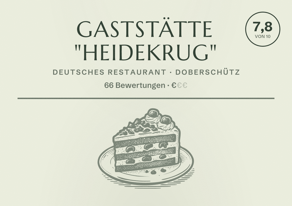Illustriertes Poster von Gaststätte "Heidekrug", Deutsches Restaurant in Doberschütz: Bewertung 7,8 von 10 aus 66 Bewertungen, Preisniveau €